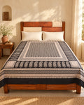 Hand block printed bedsheet styled in a bedroom