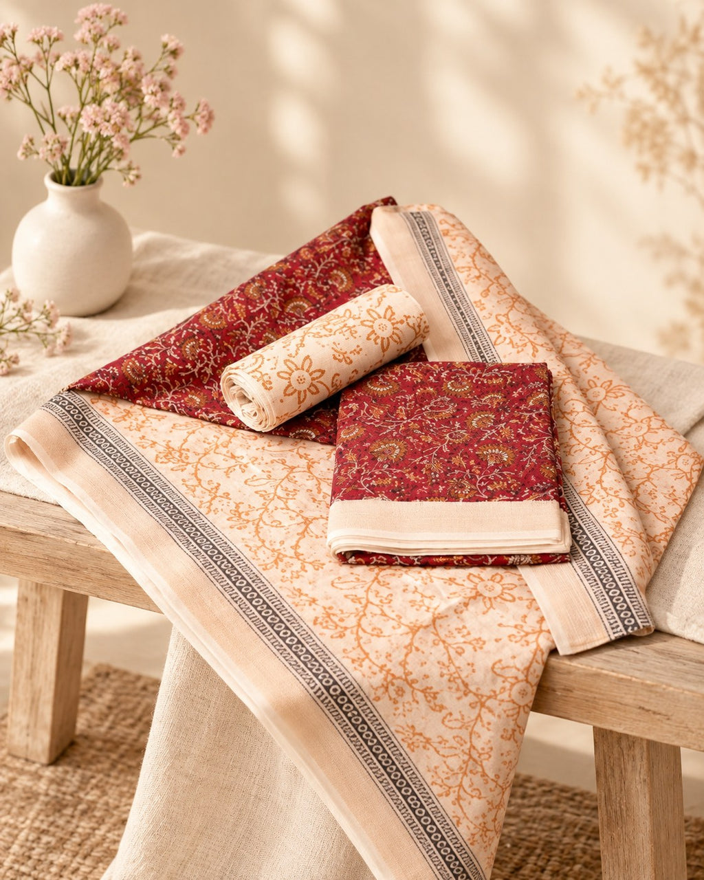 Styled photograph of the unstitched dress material set