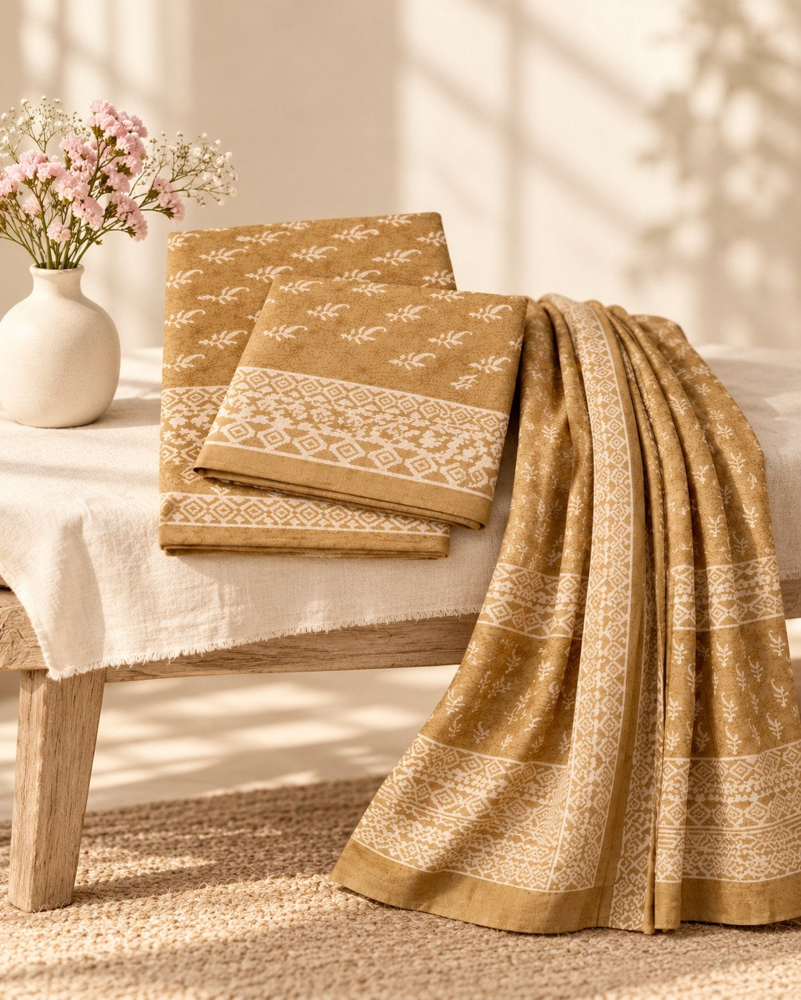 Styled photograph of the unstitched dress material set