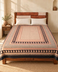 Hand block printed bedsheet styled in a bedroom