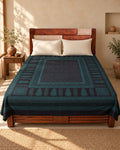 Hand block printed bedsheet styled in a bedroom