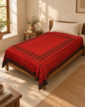 Hand block printed bedsheet styled in a bedroom