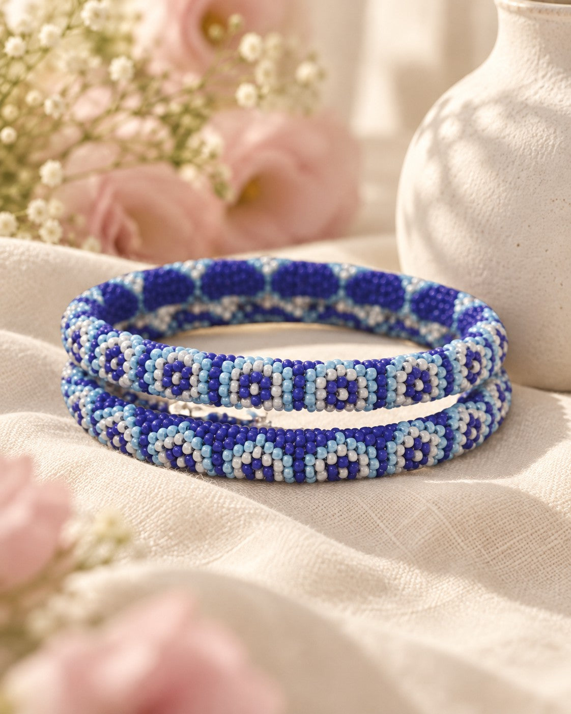 Styled image: Neel Beaded Bangles on linen