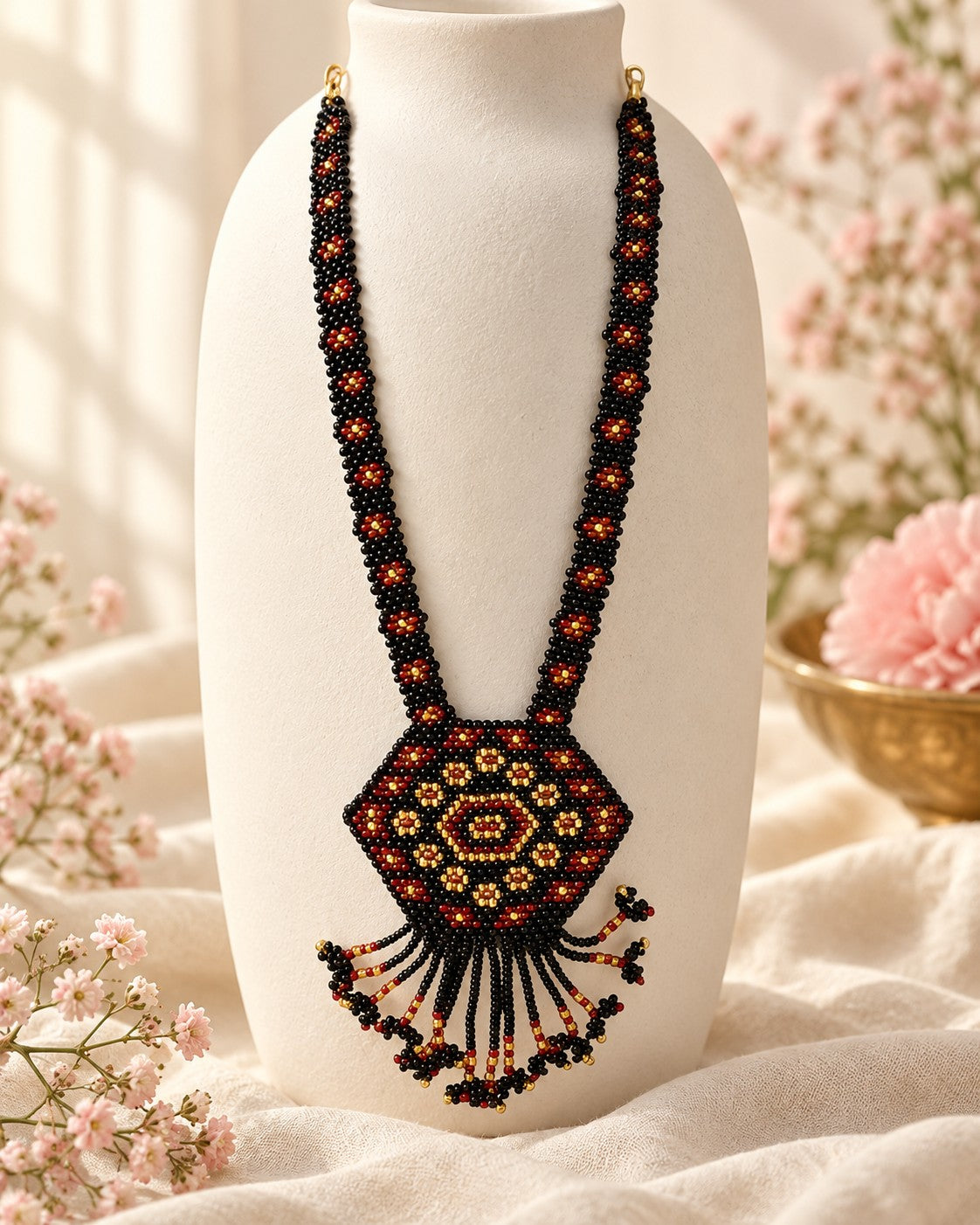 Styled image: Shyam Geometric Beaded Mangalsutra Set on a white vase