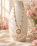 Styled image: Chandni Long Beaded Mangalsutra Set on a white vase
