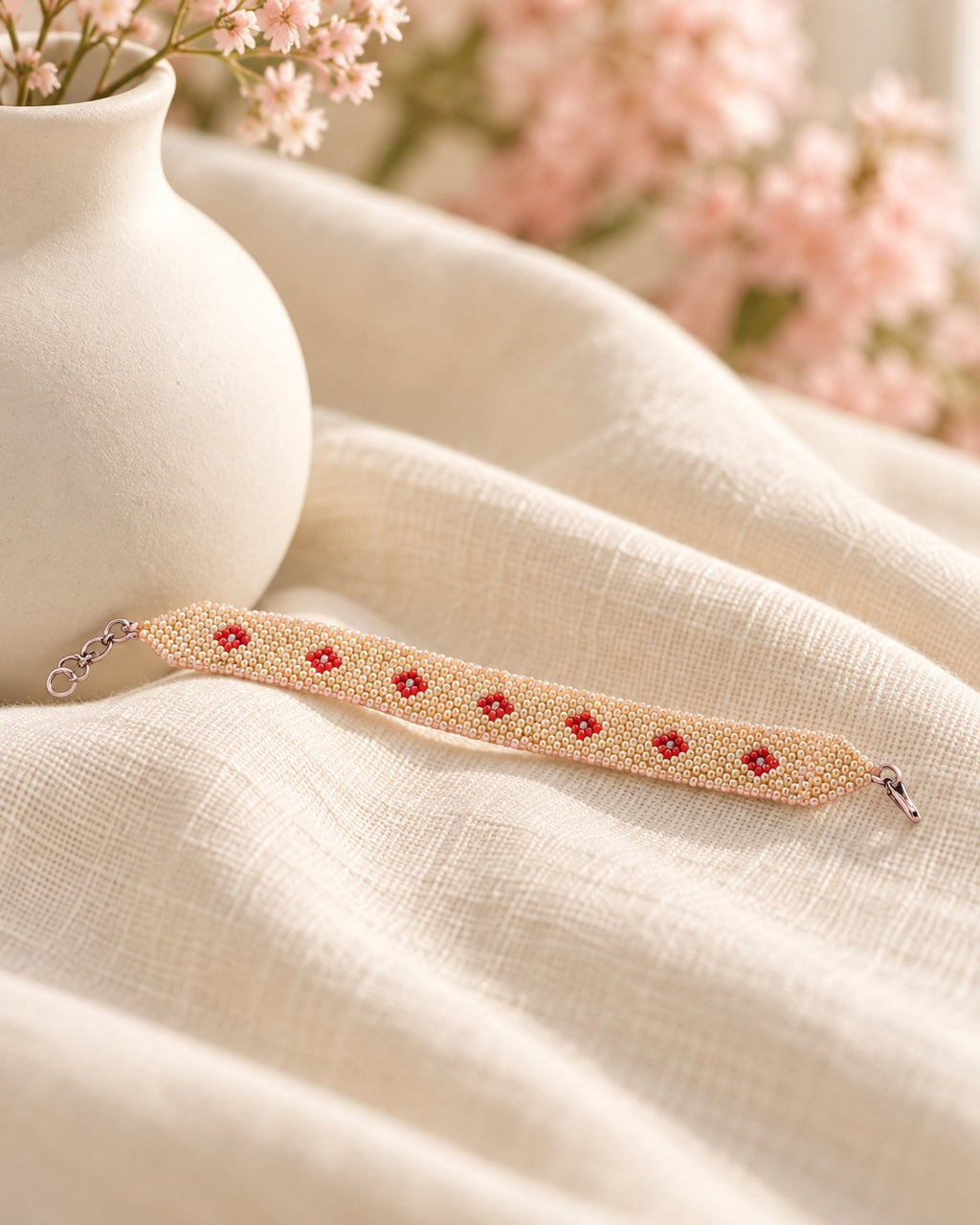 Styled image: Sona Golden Beaded Bracelet on linen