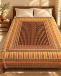 Hand block printed bedsheet styled in a bedroom