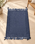 Handwoven Punja durrie styled in a room