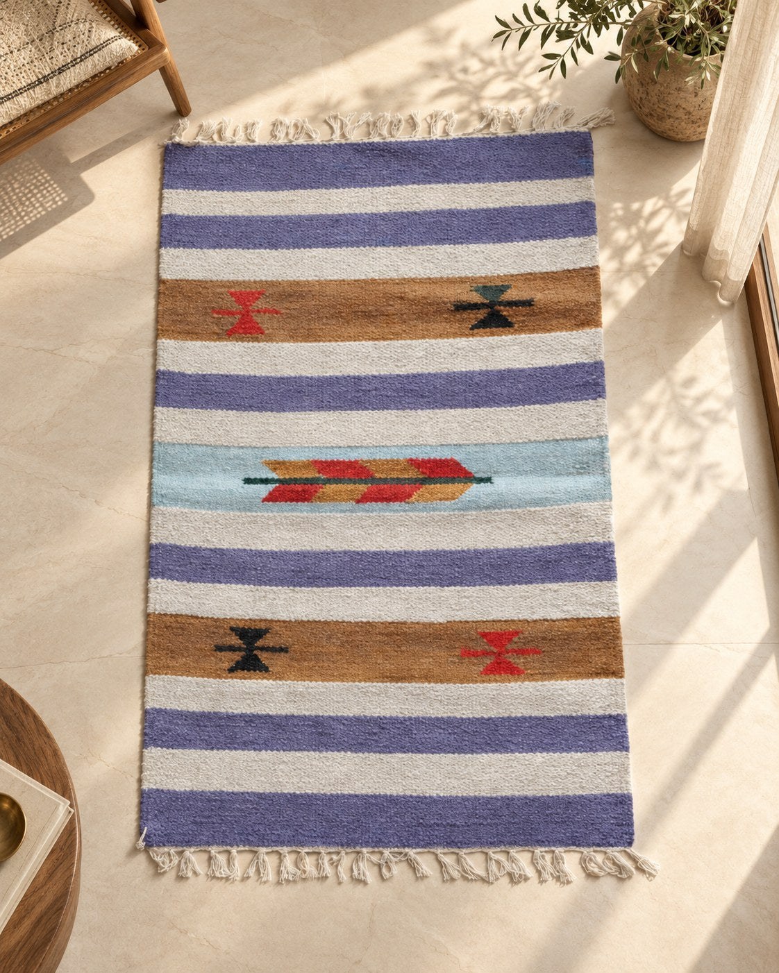 Handwoven Punja durrie styled in a room