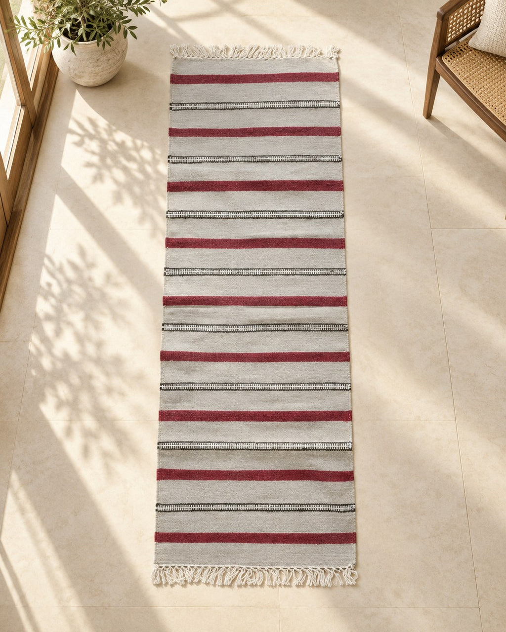 Handwoven Punja durrie styled in a room