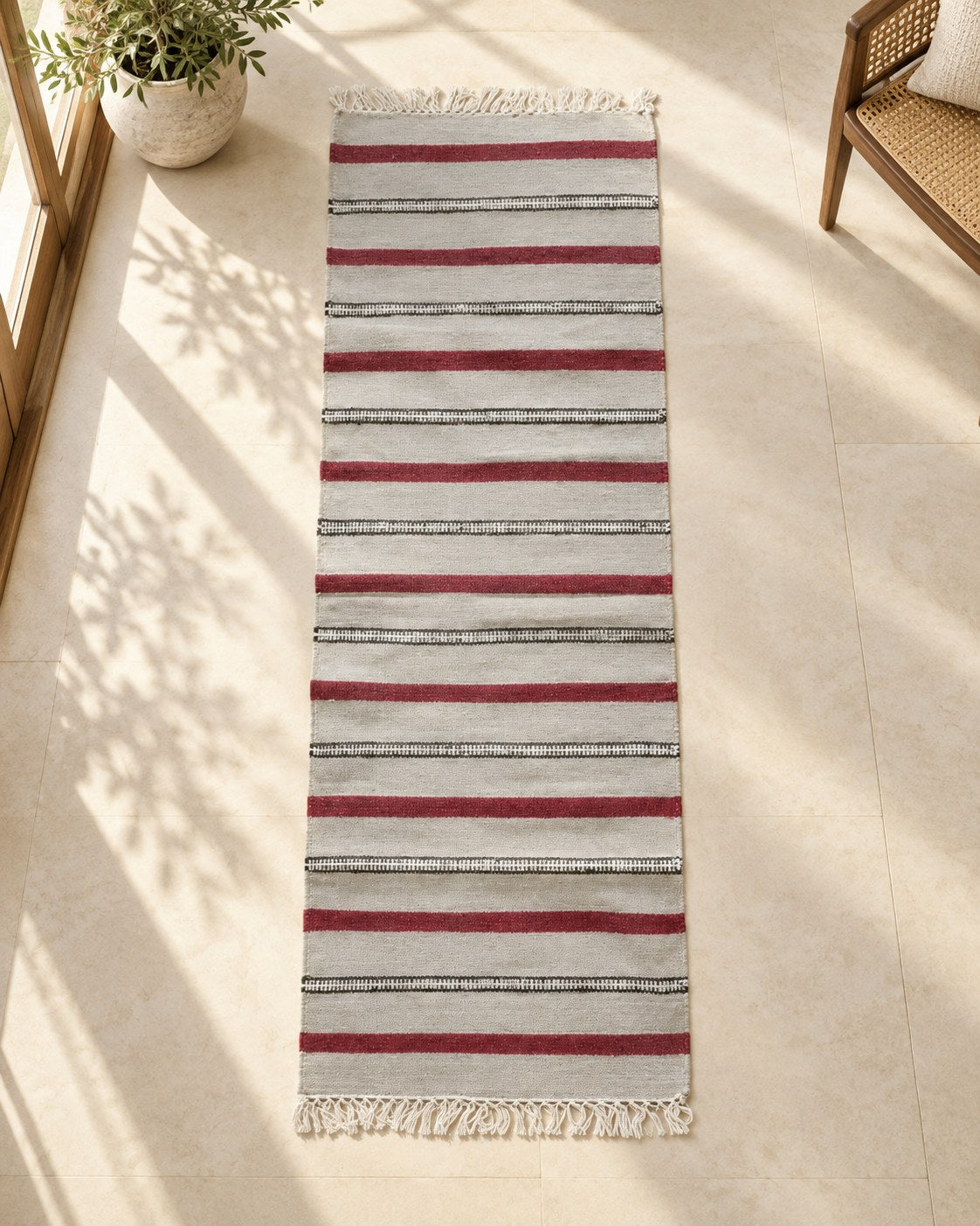 Handwoven Punja durrie styled in a room