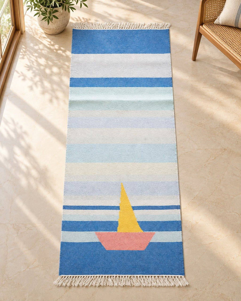 Handwoven Punja durrie styled in a room
