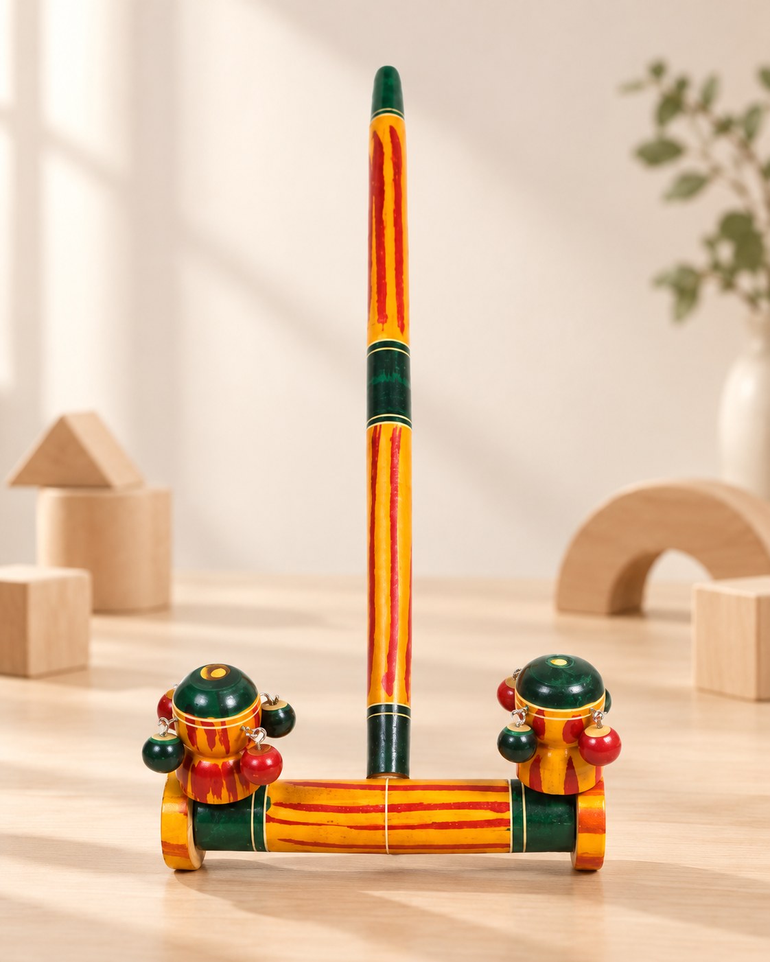 Styled photograph of the handcrafted wooden toy