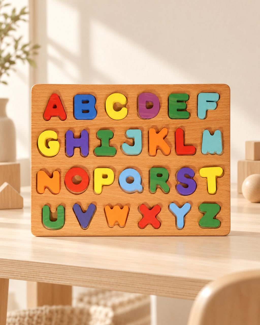 Styled photograph of the handcrafted wooden toy