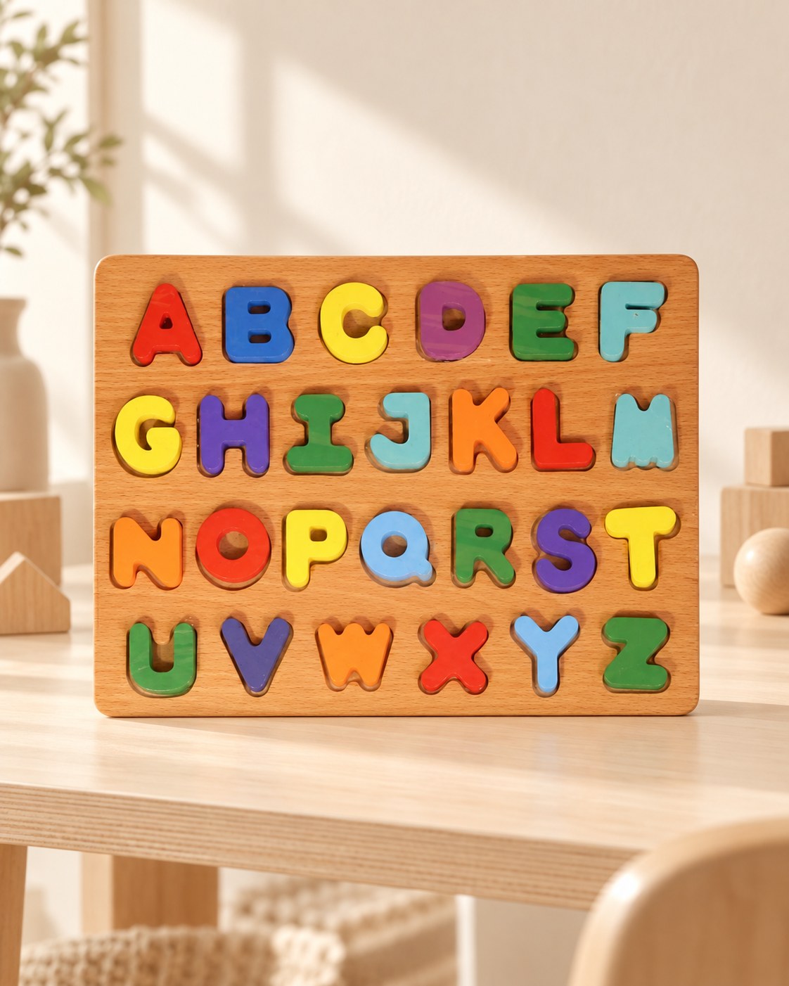 Styled photograph of the handcrafted wooden toy
