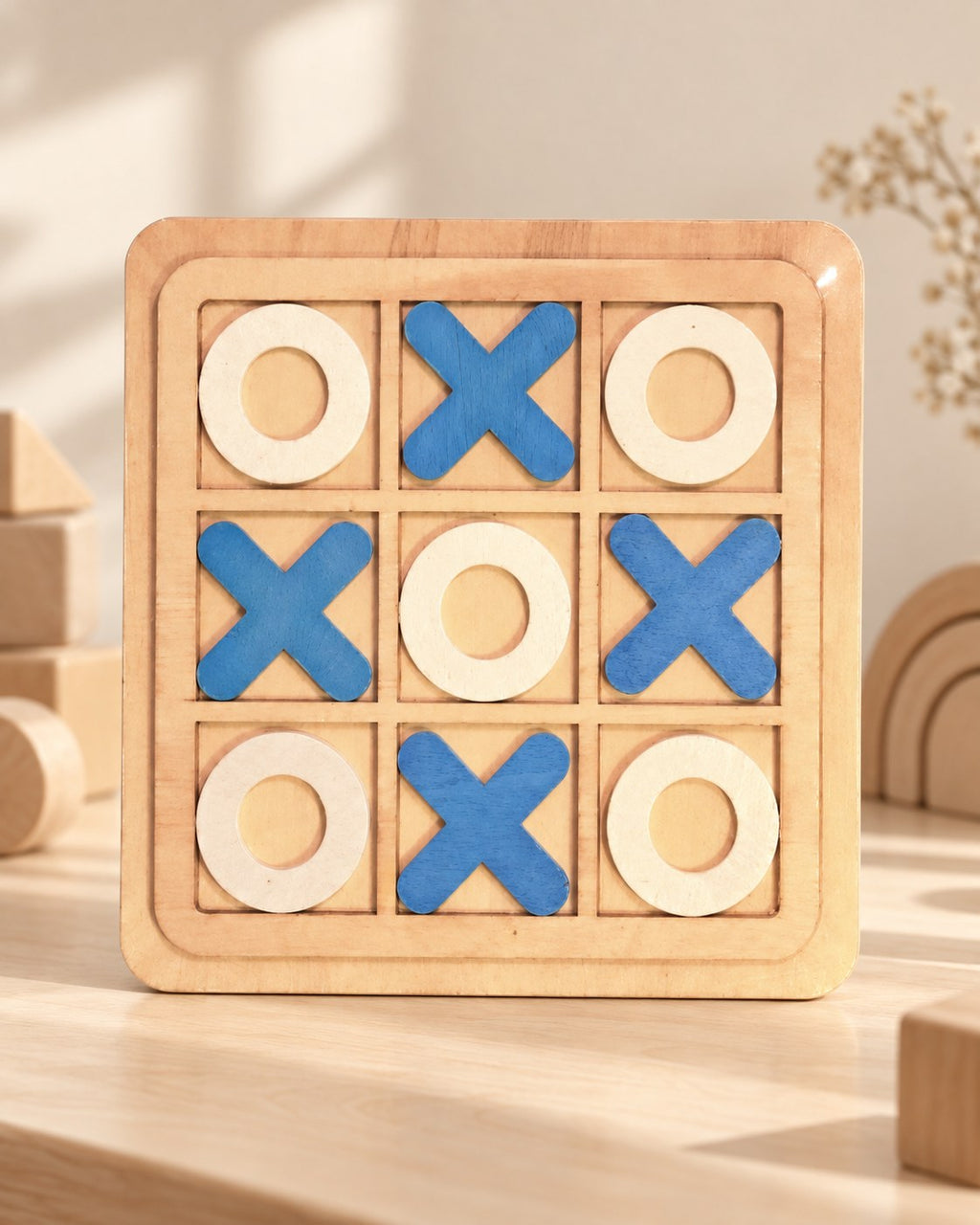 Styled photograph of the handcrafted wooden toy