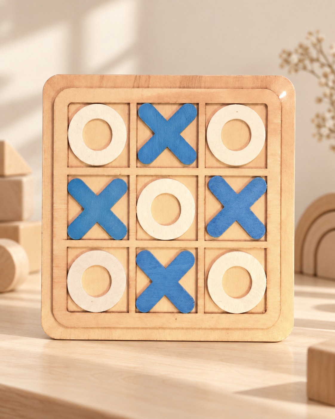 Styled photograph of the handcrafted wooden toy