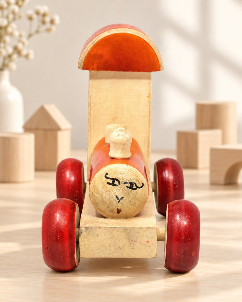 Styled photograph of the handcrafted wooden toy