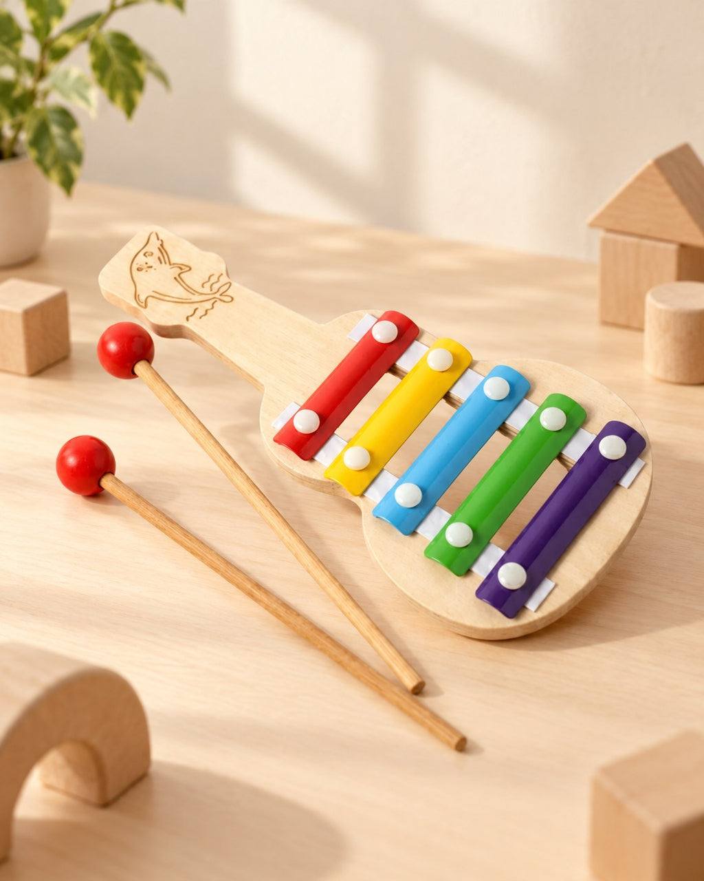Styled photograph of the handcrafted wooden toy