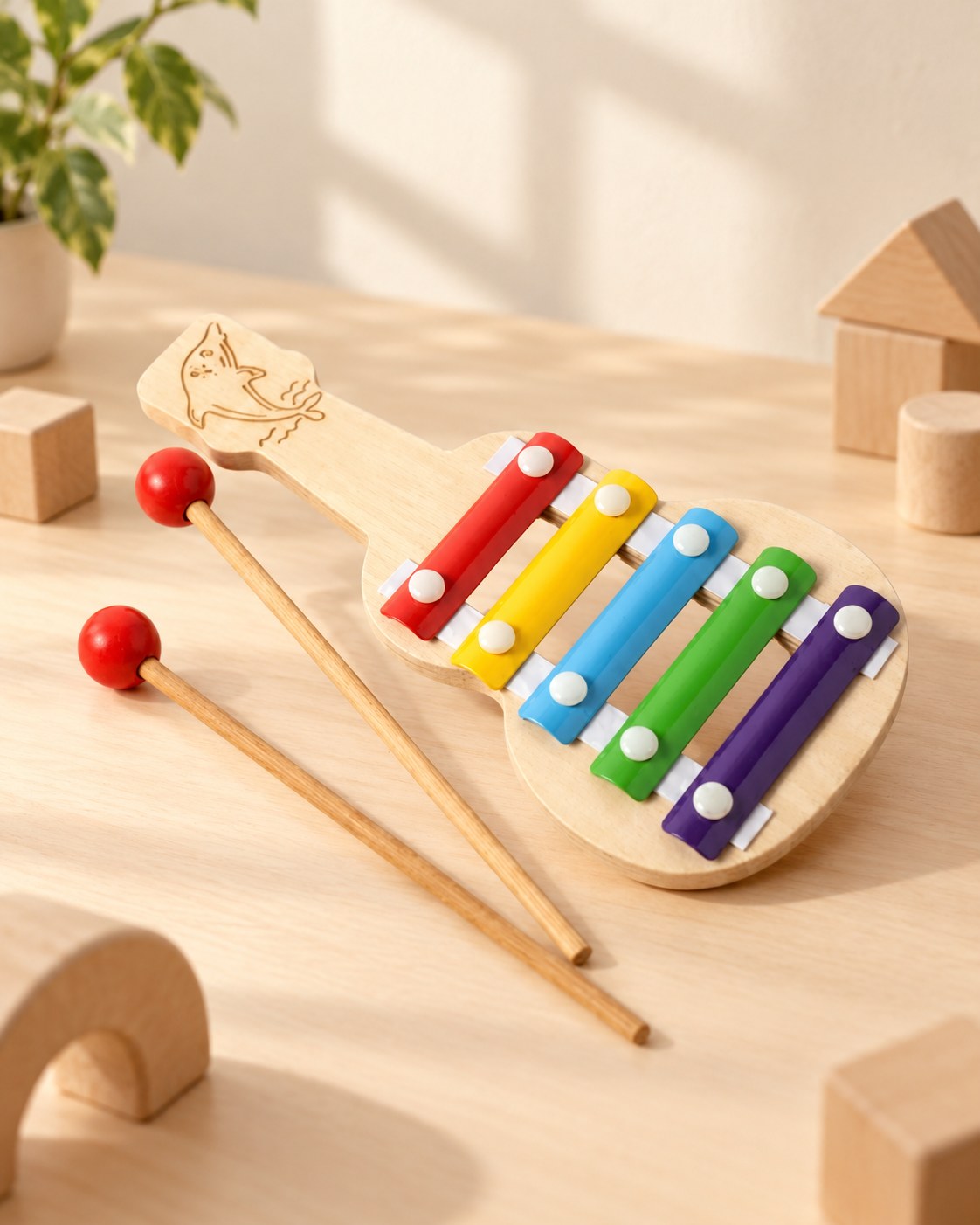 Styled photograph of the handcrafted wooden toy