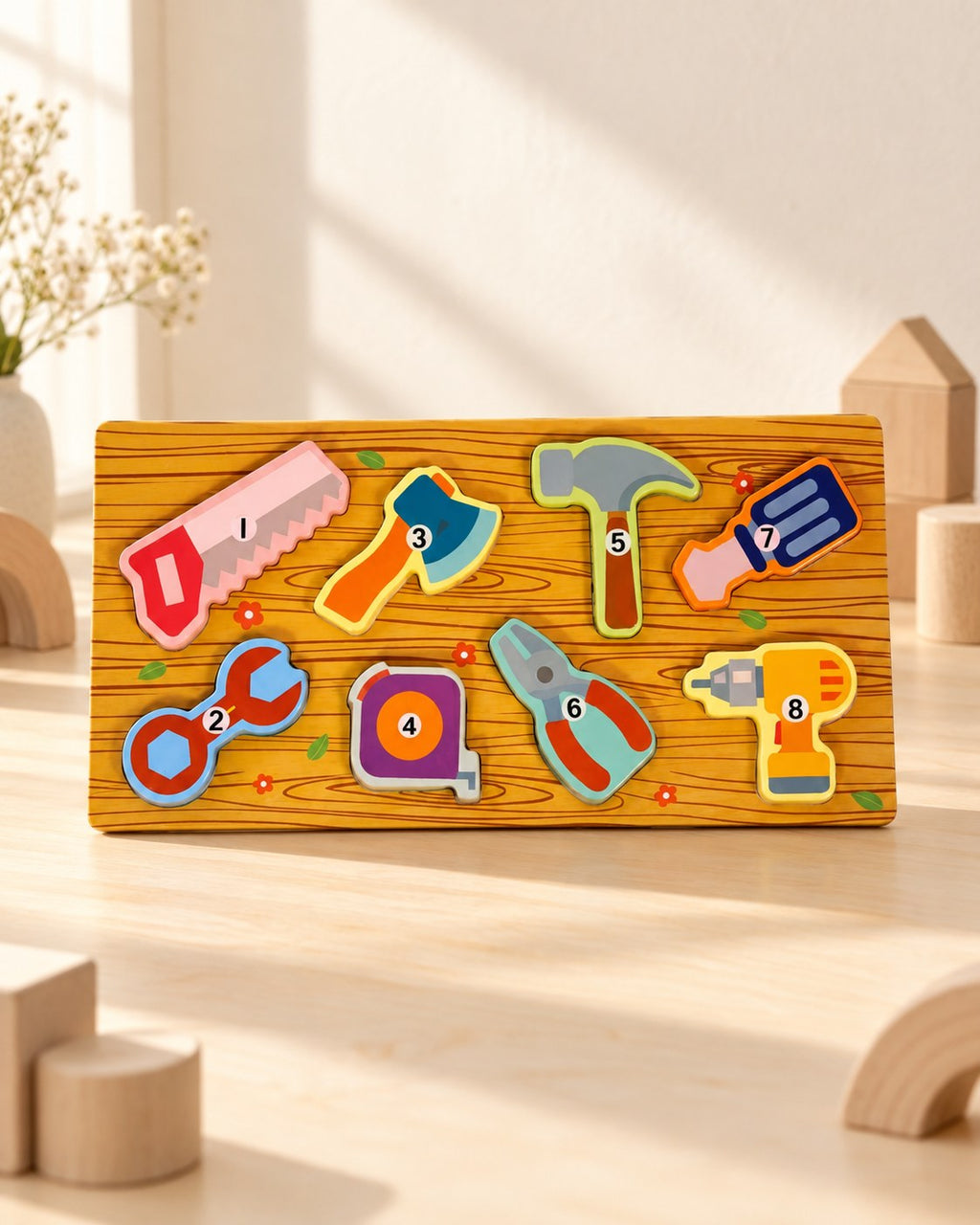 Styled photograph of the handcrafted wooden toy