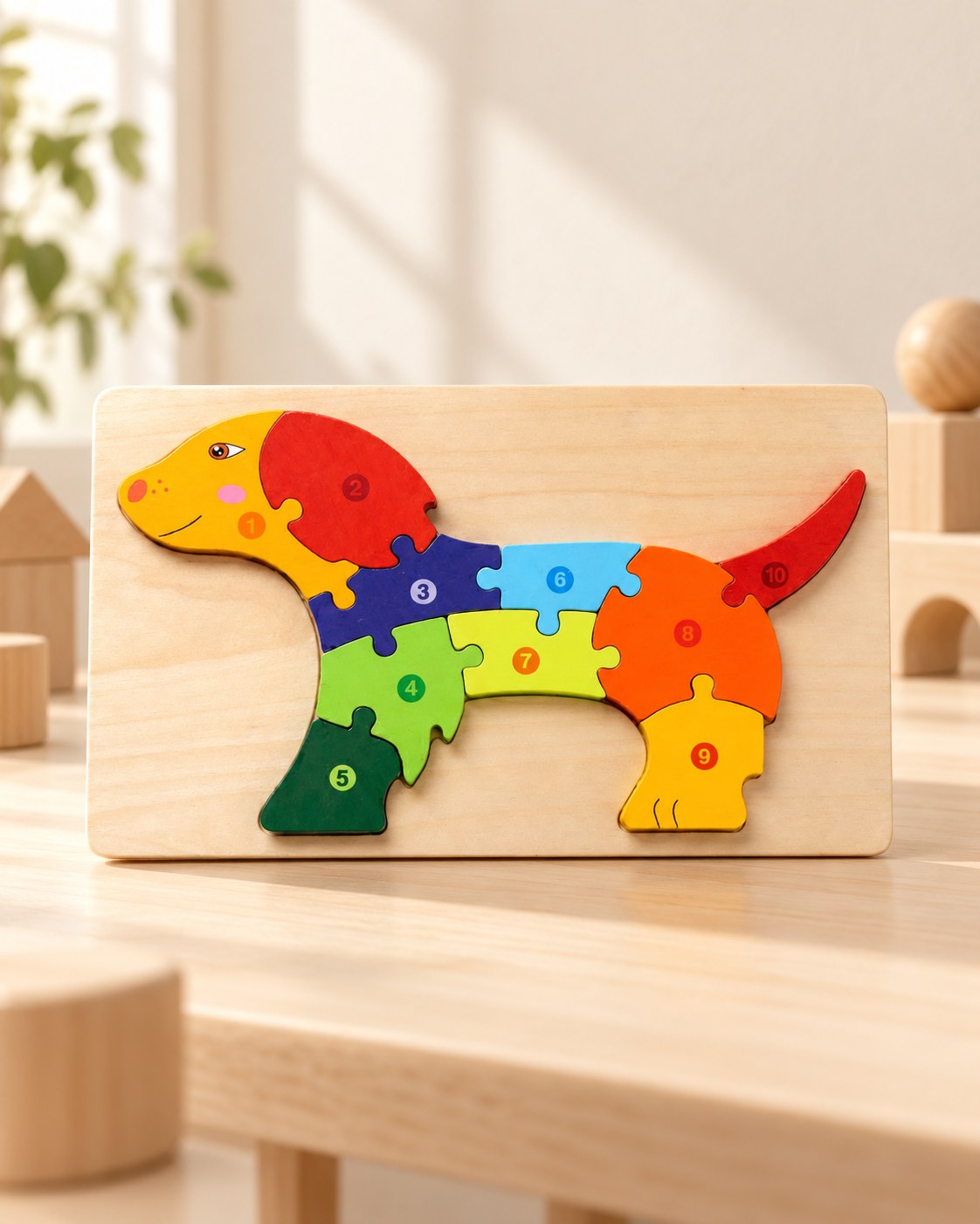 Styled photograph of the handcrafted wooden toy