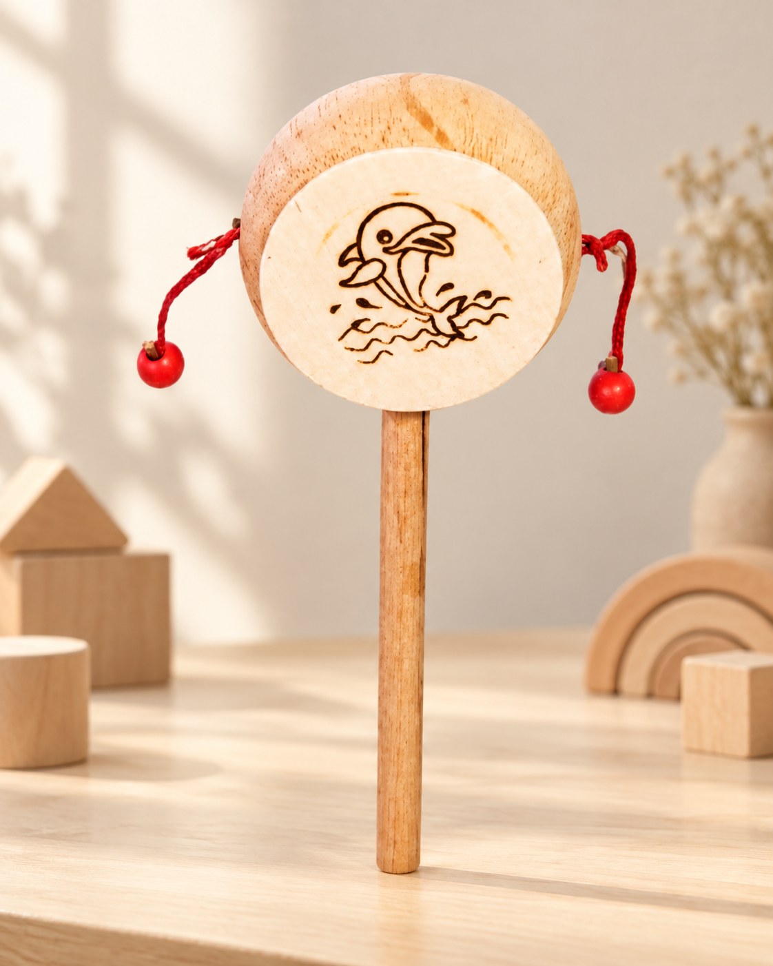 Styled photograph of the handcrafted wooden toy