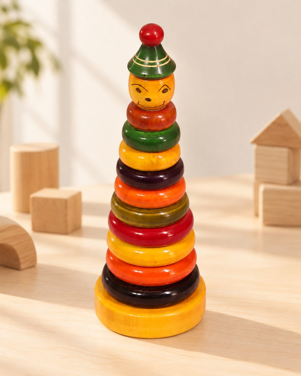 Styled photograph of the handcrafted wooden toy