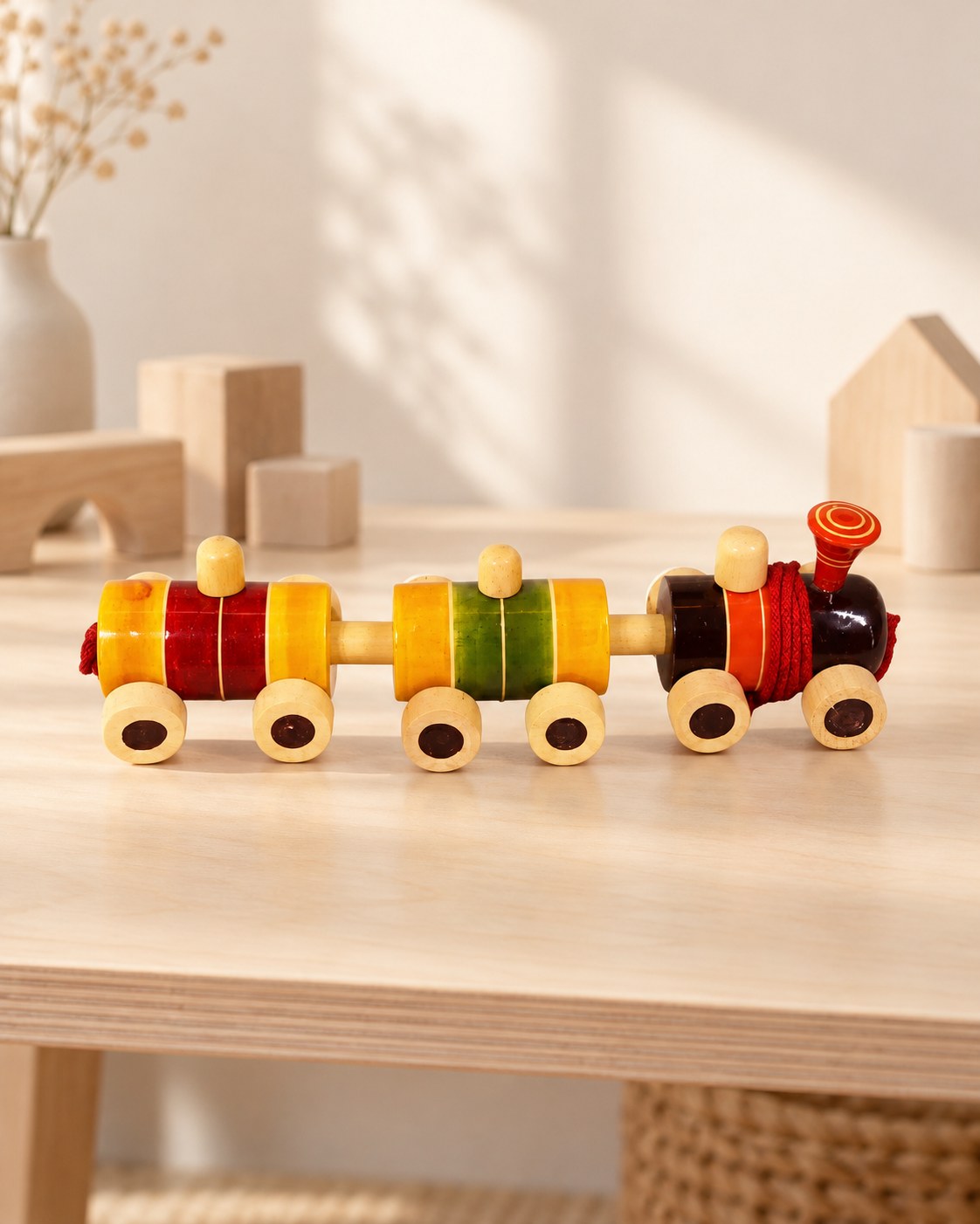 Styled photograph of the handcrafted wooden toy