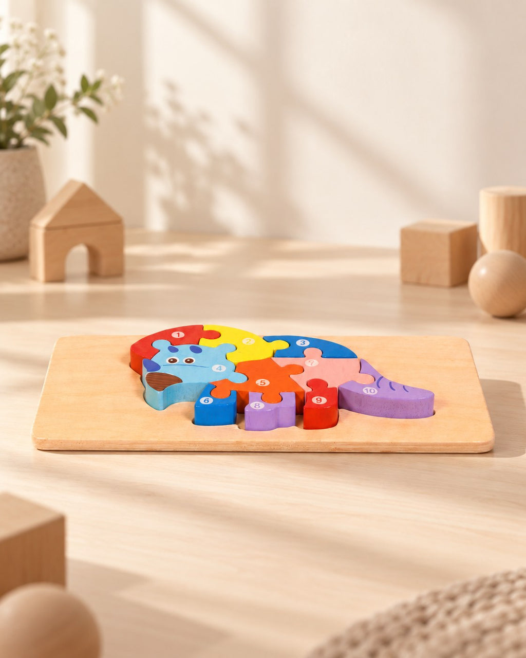 Styled photograph of the handcrafted wooden toy