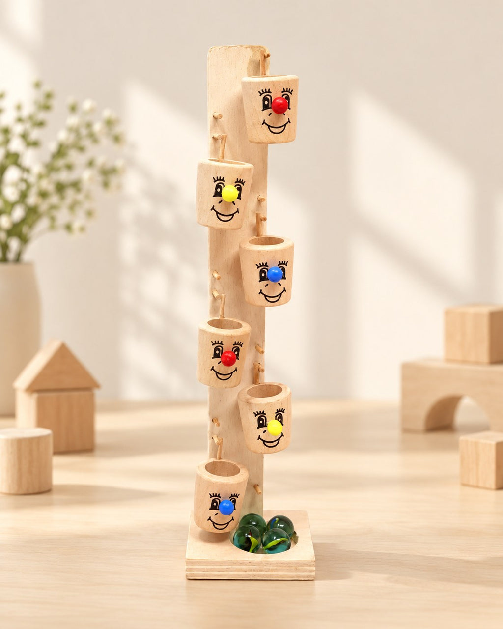 Styled photograph of the handcrafted wooden toy