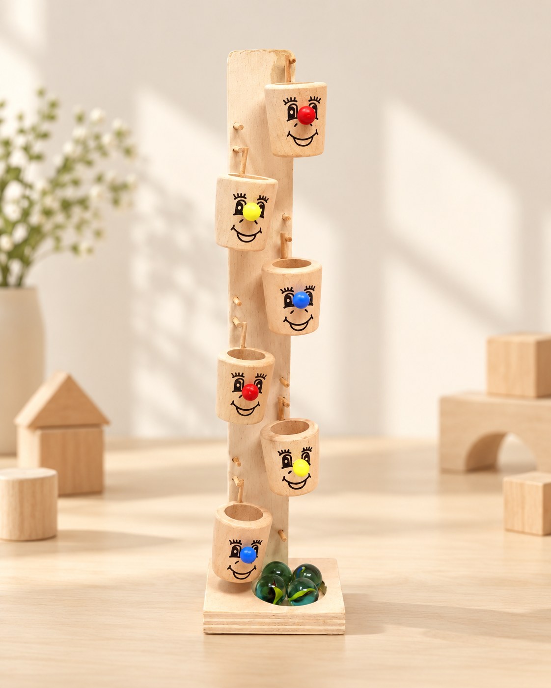 Styled photograph of the handcrafted wooden toy
