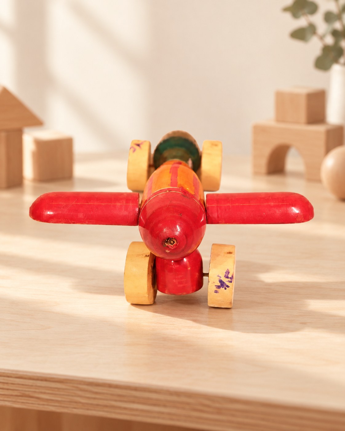 Styled photograph of the handcrafted wooden toy