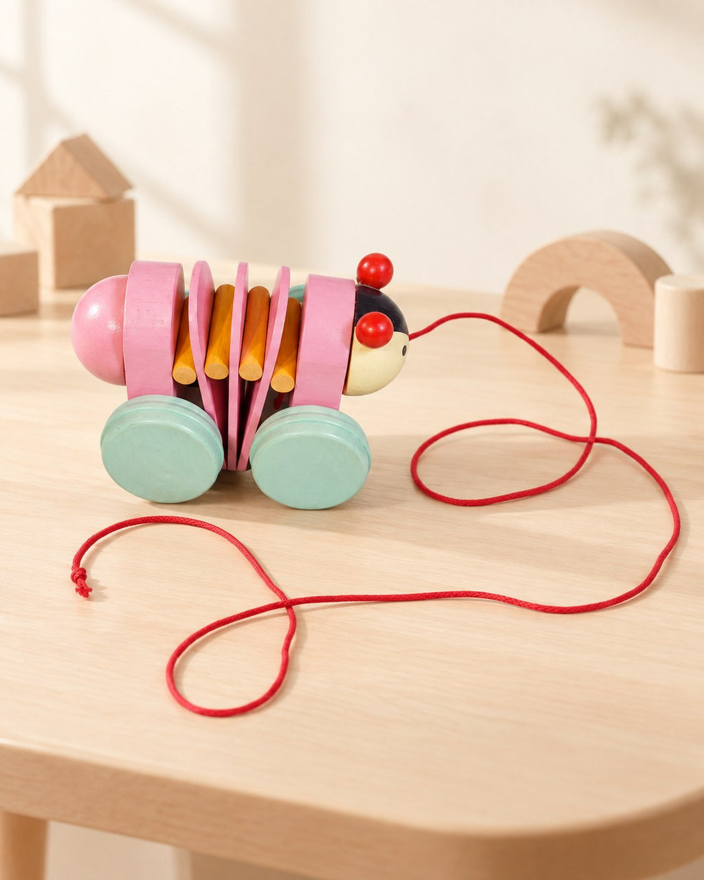 Styled photograph of the handcrafted wooden toy