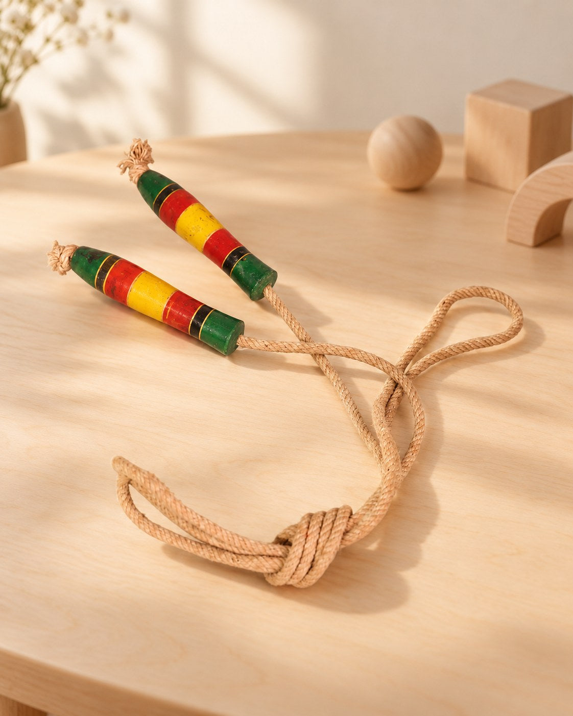 Styled photograph of the handcrafted wooden toy