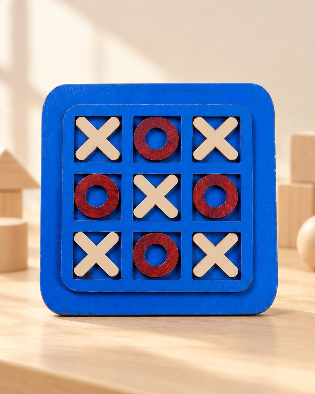Styled photograph of the handcrafted wooden toy