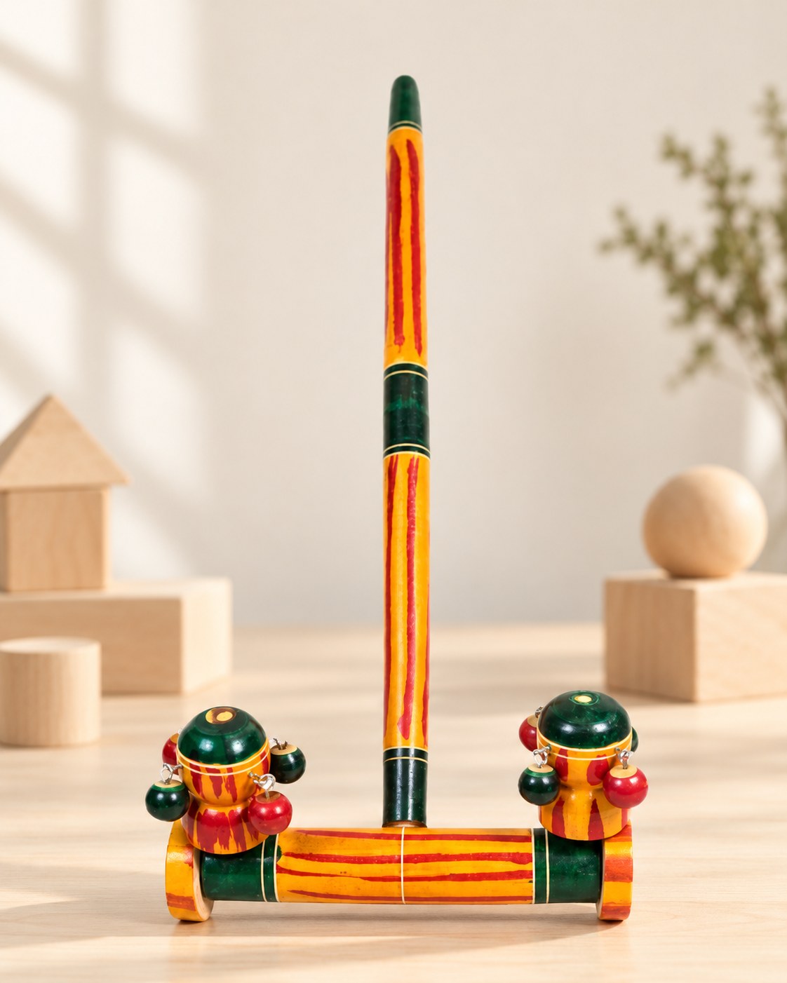 Styled photograph of the handcrafted wooden toy